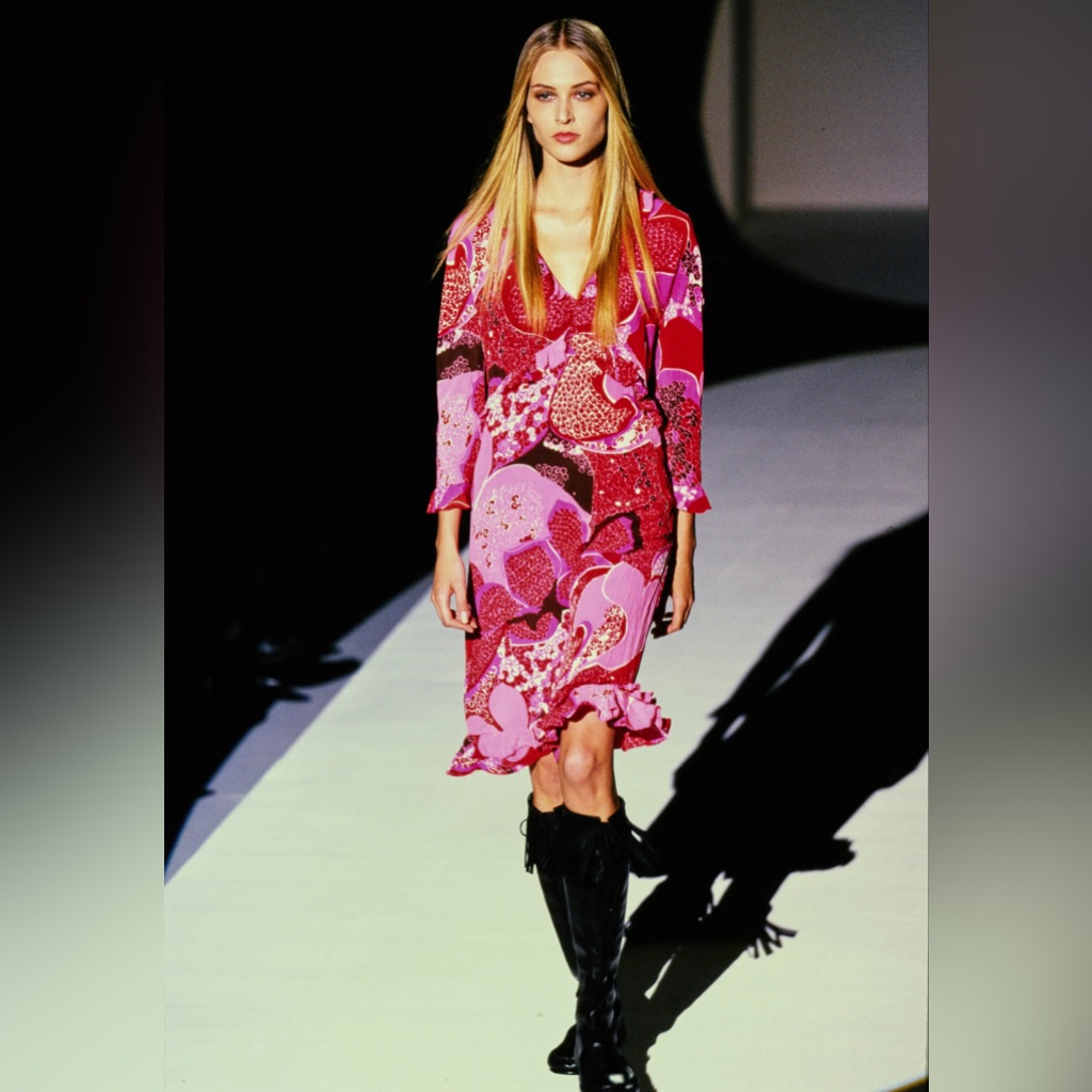 Tom Ford For Gucci Silk Floral Dress With Flounce Very Rare Size 42